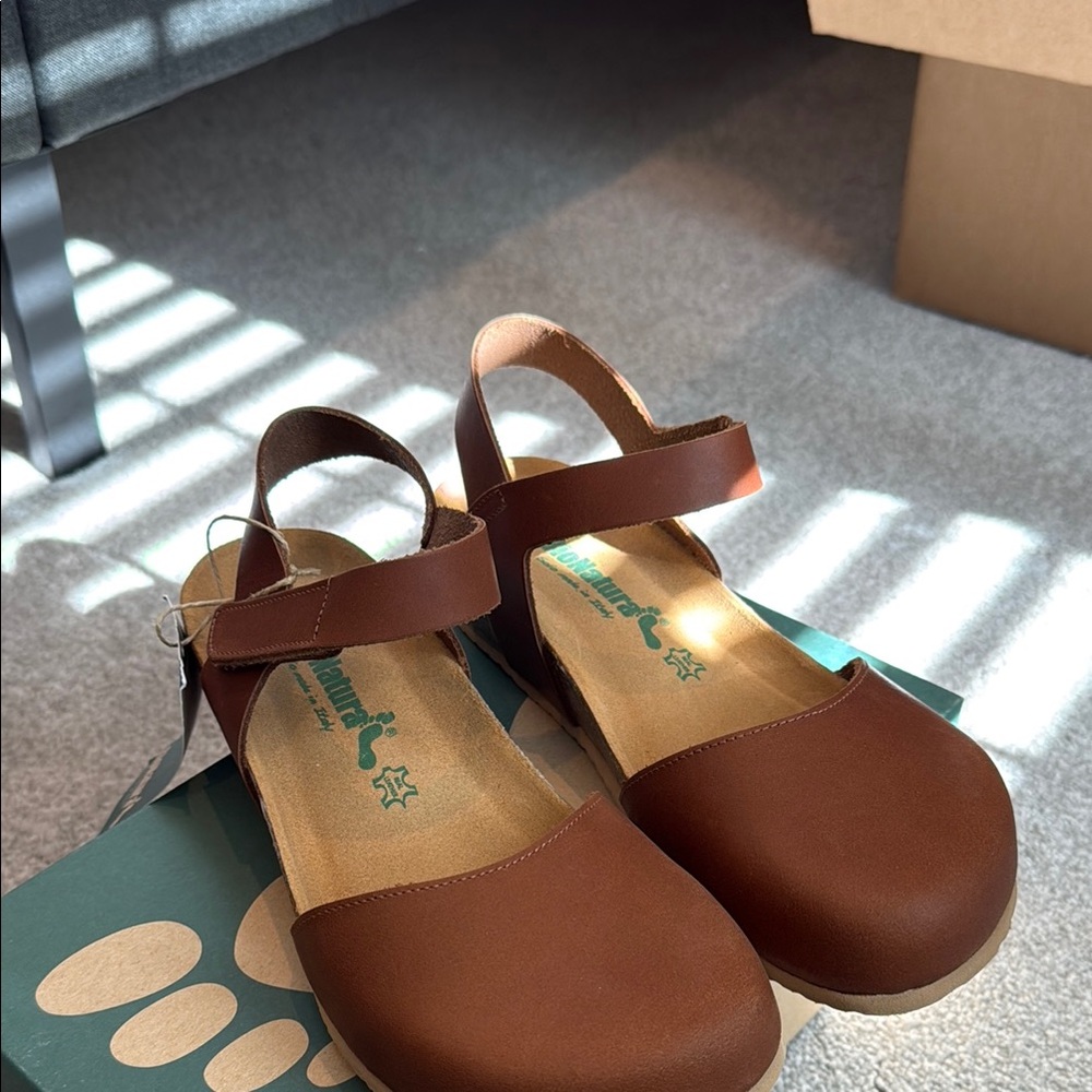 Binatura Brown Leather babydoll style  Sandals with Ankle Strap